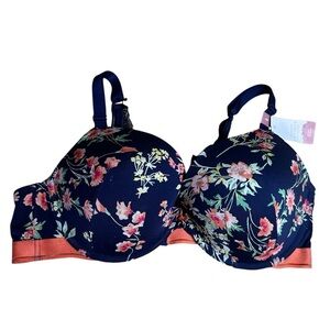 NWT Cacique Blue Coral Floral Boost Plunge Bra Size 46D